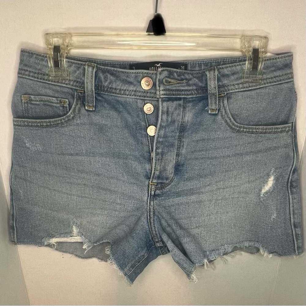 Hollister Light Blue Distressed Denim Cutoff Shorts size 3 W26